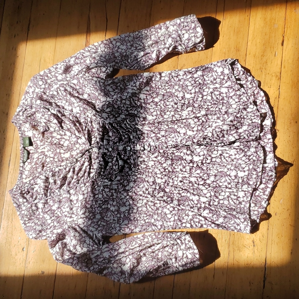 purple botanical print top, S